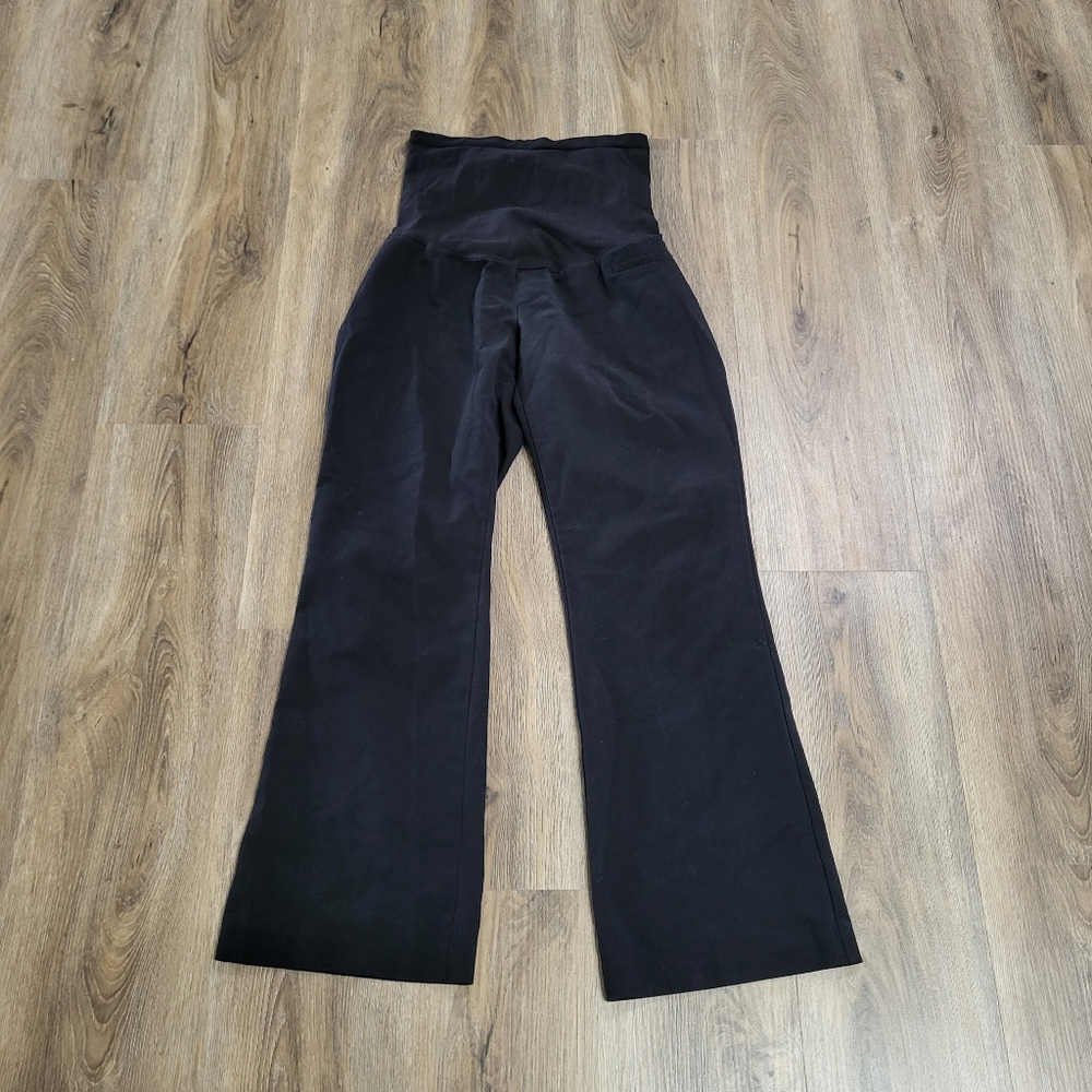 Motherhood Maternity Dress Pants Medium Petite Black Belly Band Flare Office
